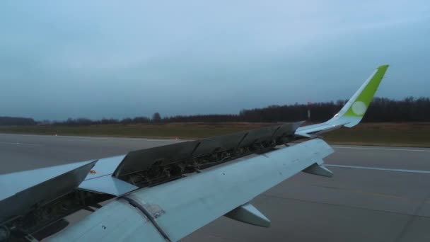Open flaps, aircraft landing — Stockvideo