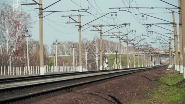 Electric train approaching, front view — стоковое видео