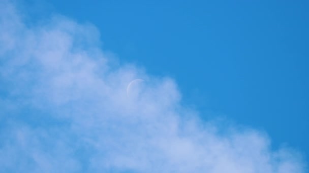 Moon through the clouds in the blue sky — Video Stock