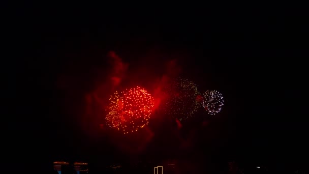 Beautiful festive bright fireworks — стоковое видео