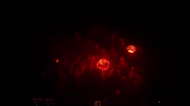 Prachtig helder vuurwerk aan de nachtelijke hemel — Stockvideo