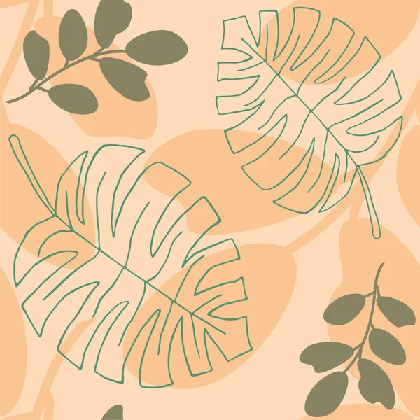 Безшовний Візерунок Тропічними Листями Монстрів Пастельних Природних Кольорах Дизайн Моди — стоковий вектор