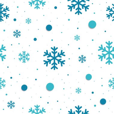 Beyaz ve beyaz renklerde kar taneleri olan kusursuz bir desen. Kumaş, hediye kağıdı, sosyal medya afişi, arka plan, kapak ve basım için farklı bir ürün için yeni yıl ve Noel tasarımı.