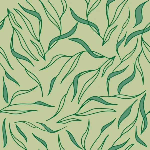 Motif Sans Couture Avec Des Feuilles Ondulées Sur Fond Vert — Image vectorielle