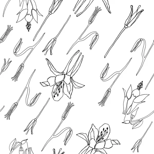 Безшовний Квітковий Візерунок Білому Тлі Сучасна Рука Намальована Чорною Лінією — стоковий вектор