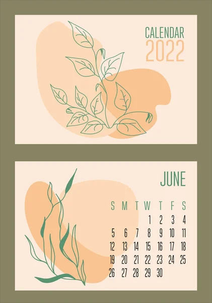 Векторный Горизонтальный Календарь 2022 Абстрактными Сапогами Растениями Модном Современном Стиле — стоковый вектор