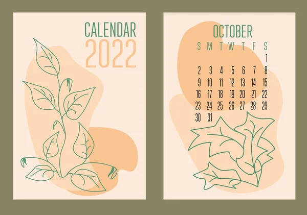 Calendrier Vertical Vectoriel 2022 Avec Des Formes Abstraites Des Plantes — Image vectorielle