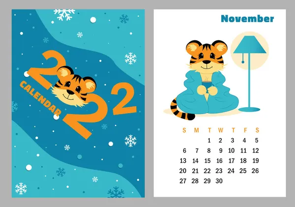Διανυσματικό Κάθετο Ημερολόγιο 2022 Σύμβολο Του Έτους Τίγρη Χαριτωμένος Αστείος — Διανυσματικό Αρχείο