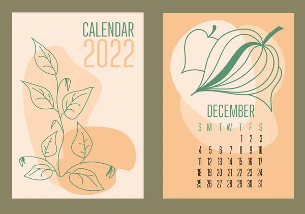 Calendario Verticale Vettoriale 2022 Con Alberi Piante Astratte Stile Collage Vettoriale Stock