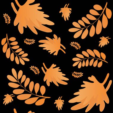 Kusursuz desen. Siyah arka planda düşen turuncu yapraklar. Moda, kumaş, tekstil, duvar kağıdı, hediye kağıdı için tasarım.