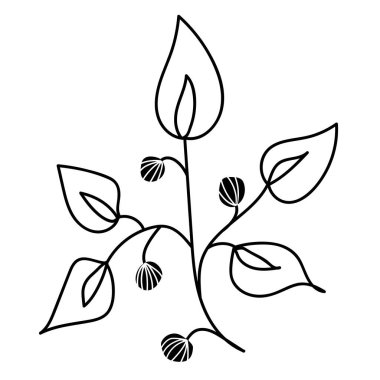 Yapraklarla çizilmiş bir dal. Doodle vektör çizimi. Beyaz arkaplanda izole edilmiş bir simge. EPS 10.