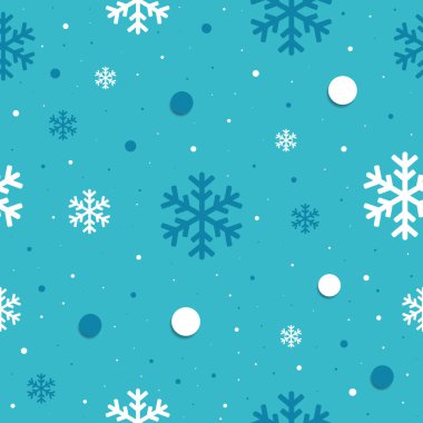 Mavi beyaz kar taneleriyle kusursuz bir desen. Kumaş, hediye kağıdı, sosyal medya afişi, arka plan, kapak ve basım için farklı bir ürün için yeni yıl ve Noel tasarımı.