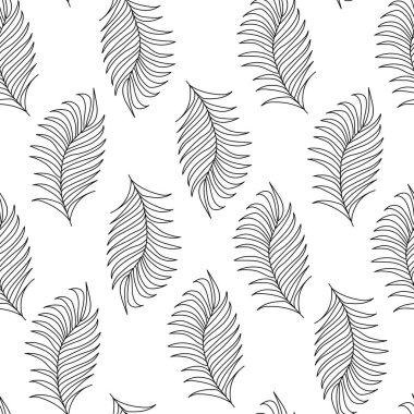  Beyaz arka planda tropik palmiye yaprakları olan pürüzsüz bir desen. Moda, kumaş, tekstil, duvar kağıdı, kapak, baskı için tasarım.