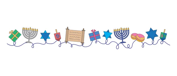 Vector Pattern Hanukkah Symbols One Horizontal Line Can Repeted Holiday — Stock Vector