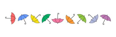 Renkli vektör şemsiyeleri tek çizgi üzerinde, çok renkli elementlerin yatay sınırı. yinelenebilir.
