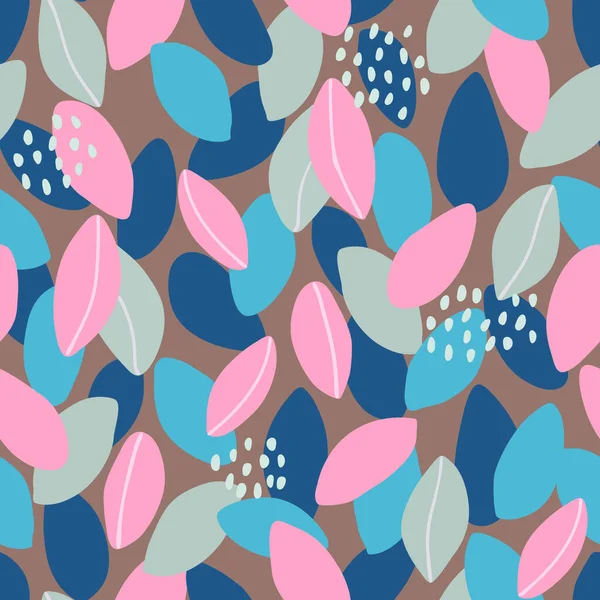 Seamless Leaf Pattern Bright Vector Drawing Pink Blue Gray Leaves — 스톡 벡터