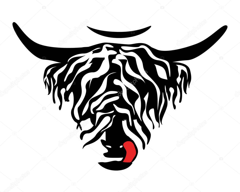 Highland cow and moon with red tongue illustration