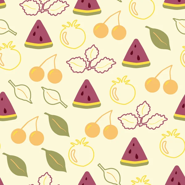 Melon Eau Cerises Motif Sans Couture Dans Style Doodle — Image vectorielle