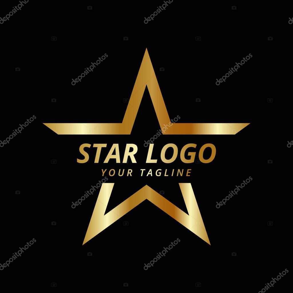 Gold star logo vector Illustration with black background