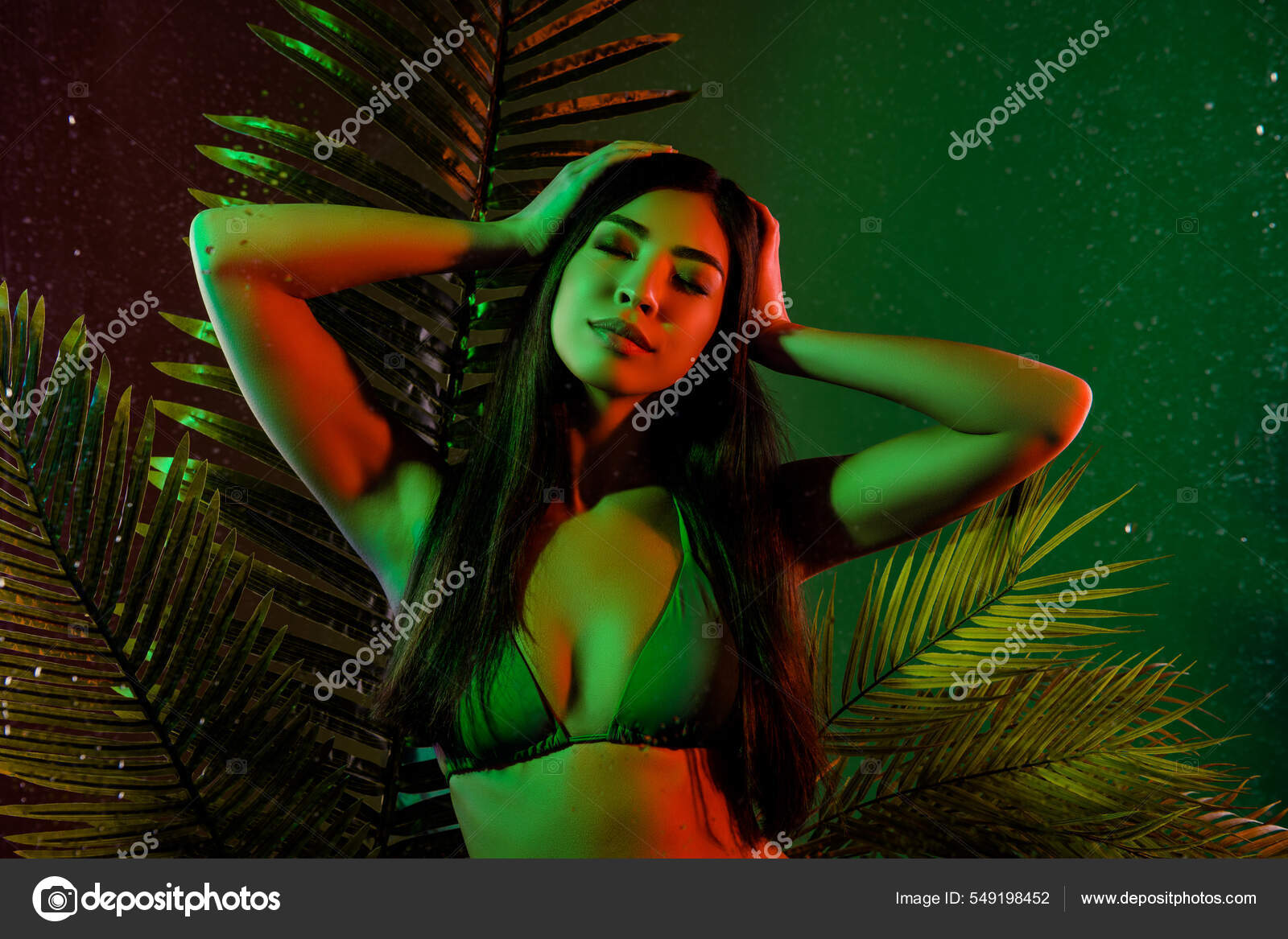 Portrait attractive nude alluring dreamy girl resting sri lanka paradise  resort isolated bright green color background Stock Photo by ©BeautyHero  549198452