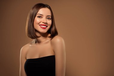 Fascinating charm lady presenting amazing dress code look on hollywood red carpet posing for paparazzi star evening.