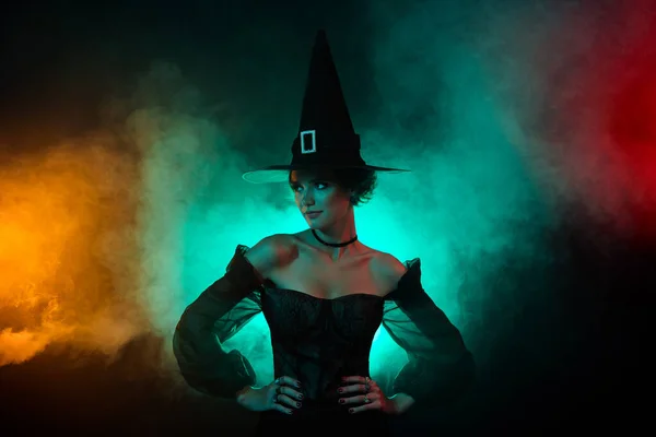 Photo Medieval Dark Creature Witch Look Copyspace Incantation Isolated Colorful — Foto Stock
