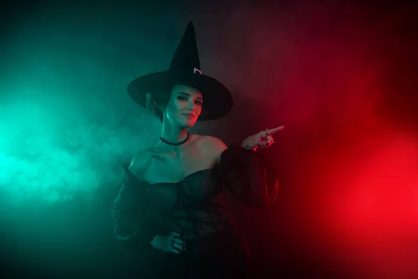 Fénykép Lady Dark Teremtmény Pont Üres Tér Poszter Halloween Karnevál — Stock Fotó