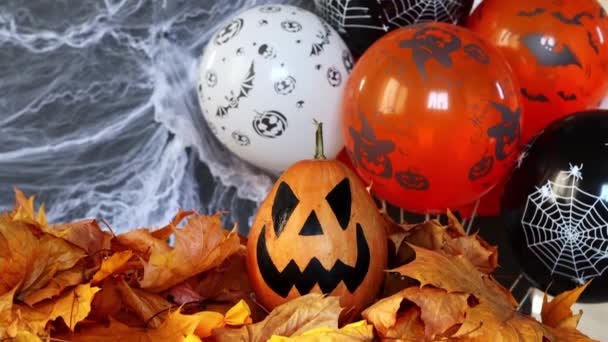 Gli Attributi Festivi Halloween Lanterna Scolpita Zucca Conosciuta Come Jack — Video Stock