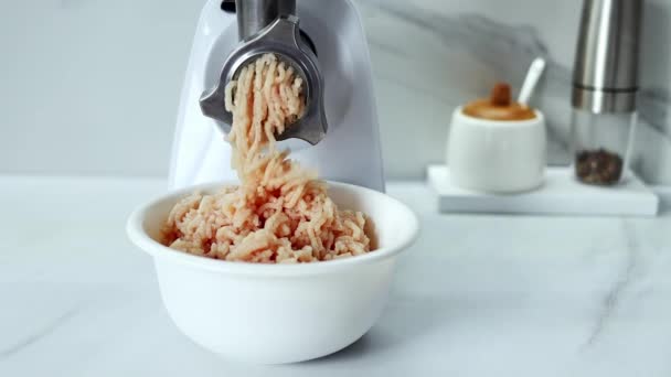 Cooking Minced Meat Electric Meat Grinder Process Grinding Meat Electric — Vídeo de stock