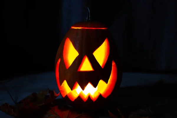 Halloween Holiday Attributes Lantern Carved Pumpkin Known Jack Lantern Glow — Stockfoto