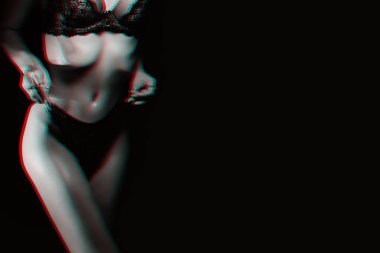 Külotlu ve sütyenli güzel seksi bir kız figürü. Vücut sıska fitness kadın iç çamaşırı. 3 boyutlu sanal gerçeklik efektiyle siyah ve beyaz