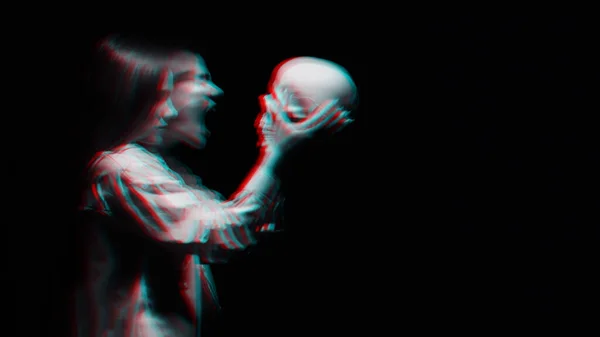 죽은 사람의 해골을 가진 유령 마녀의 소름끼치는 초상화 — 스톡 사진