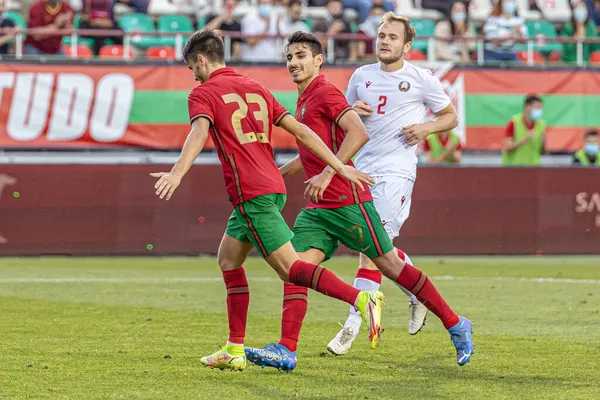 Kvalifikanti Uefa U21 Mistrovství Evropy Portugalsko Bělorusko Fabio Vieira Slaví — Stock fotografie