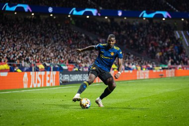 Madrid, Spain, 23.02.2022, Uefa Champions League, Round of 16 first leg between Atletico De Madrid and Manchester United; Paul Pogba controls the ball clipart