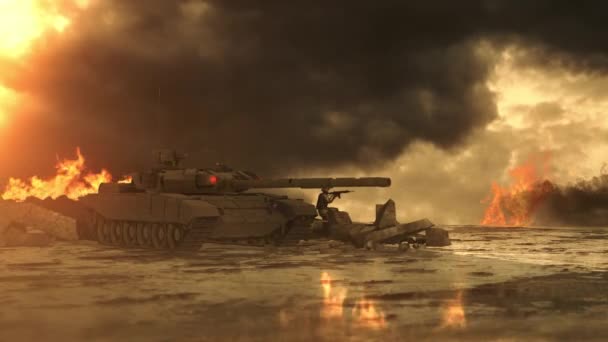 Animatie van Tank schiet op de vijand. Explosie en vuurstorm. — Stockvideo