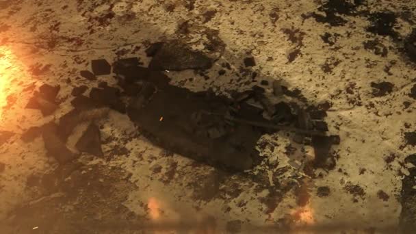 Hava görüntüsü. Tank düşmana ateş etti. Patlama ve ateş fırtınası. — Stok video