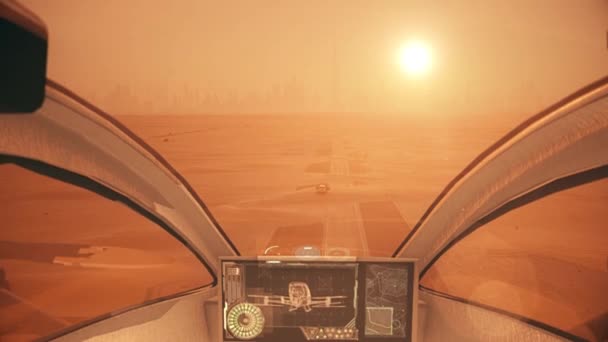 Drone Táxi Piloto Automático Voando Acima Estrada Deserto Nascer Sol — Vídeo de Stock