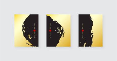 Siyah arka planda altın rengi fırça darbesi. Japon tarzı. Grunge lekeli vektör illüstrasyonu.