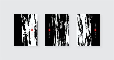 Beyaz arka planda siyah mürekkep fırçası darbesi. Japon tarzı. Grunge lekeli vektör illüstrasyonu.