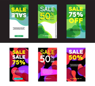 Dinamik soyut şekilli modern akışkan mobil seti satılık bayraklar için. Sancak tasarımı, süper satış özel teklifi. Vektör illüstrasyonu