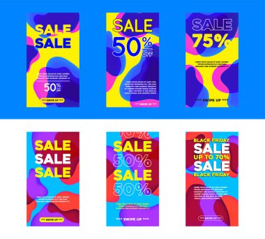 Dinamik soyut şekilli modern akışkan mobil seti satılık bayraklar için. Sancak tasarımı, süper satış özel teklifi. Vektör illüstrasyonu