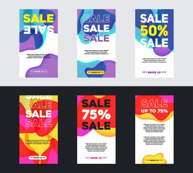 Dinamik soyut şekilli modern akışkan mobil seti satılık bayraklar için. Sancak tasarımı, süper satış özel teklifi. Vektör illüstrasyonu