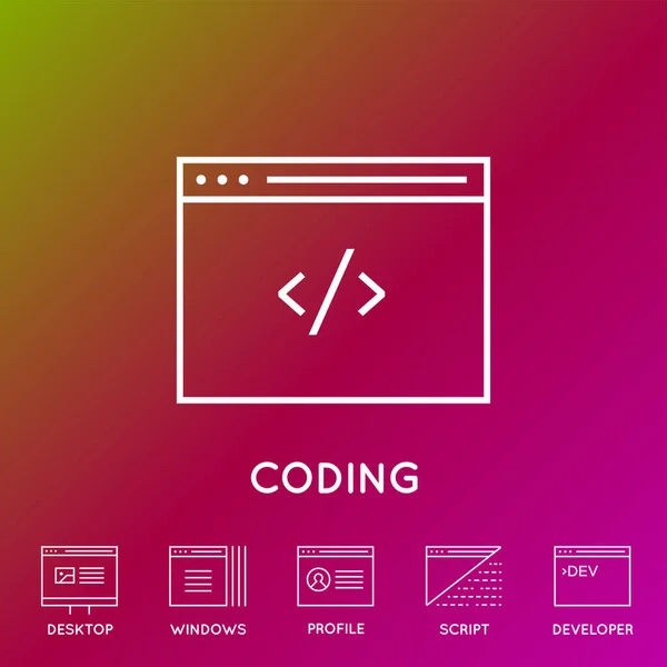 Conjunto Mínimo Navegador Desarrollo Aplicación Codificación Iconos Línea Vectorial Píxel — Archivo Imágenes Vectoriales