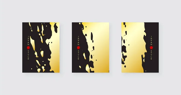 Pincel Tinta Dourada Sobre Fundo Preto Estilo Japonês Ilustração Vetorial — Vetor de Stock