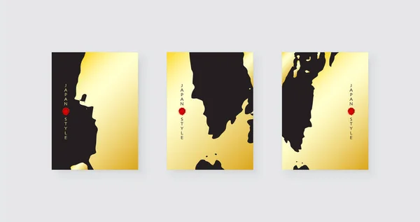 Pincel Tinta Dourada Sobre Fundo Preto Estilo Japonês Ilustração Vetorial —  Vetores de Stock