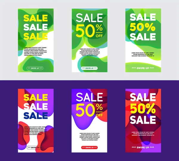 Dinamik soyut şekilli modern akışkan mobil seti satılık bayraklar için. Sancak tasarımı, süper satış özel teklifi. Vektör illüstrasyonu