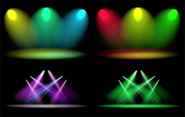 Ensemble Projecteurs Effet Lumière Vectorielle Sur Scène — Image vectorielle