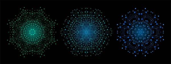 Renkli Parlak Kafes Şekli, İnce Çizgiler ve Noktalar ile Moleküler Yapı. Mandala. Fraktal.