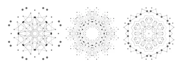 Zestaw Symetrycznych Kształtów Kratownicy Struktura Molekularna Cienkimi Liniami Kropkami Mandala — Wektor stockowy