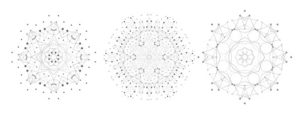 Symmetrische Gitterform Molekulare Struktur Mit Dünnen Linien Und Punkten Mandala — Stockvektor